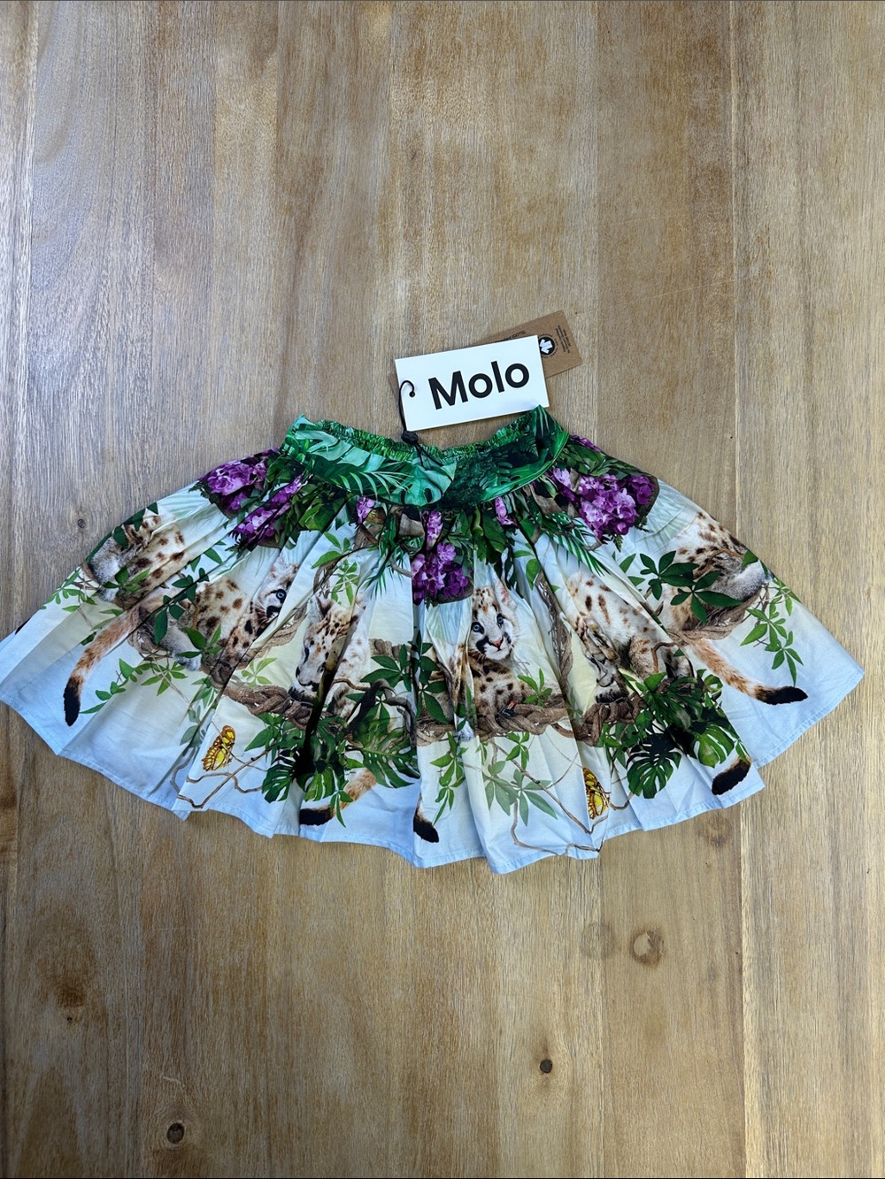Molo Organic Cotton “Fluffy Puma” Print Pleated Skirt